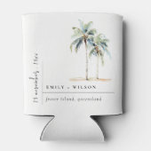Minimal Palm Trees Waterverf Tropical Wedding Blikjeskoeler (Achterkant)