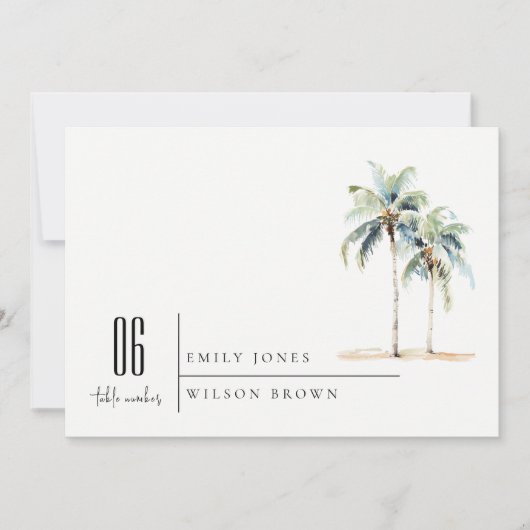 Minimal Palm Trees Waterverf Tropical Wedding Kaart (Voorkant)