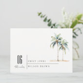 Minimal Palm Trees Waterverf Tropical Wedding Kaart (Staand voorkant)