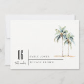 Minimal Palm Trees Waterverf Tropical Wedding Kaart (Achterkant)