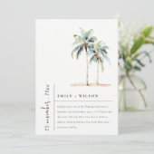 Minimal Palm Trees Waterverf Tropical Wedding Kaart (Staand voorkant)