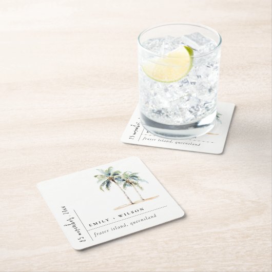 Minimal Palm Trees Waterverf Tropical Wedding Kartonnen Onderzetters (Insitu)