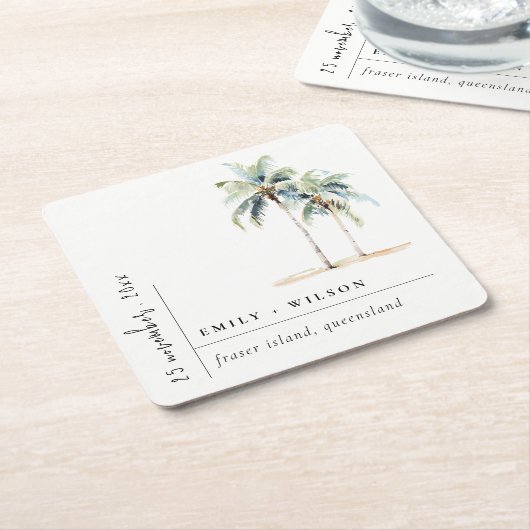 Minimal Palm Trees Waterverf Tropical Wedding Kartonnen Onderzetters (Schuin)