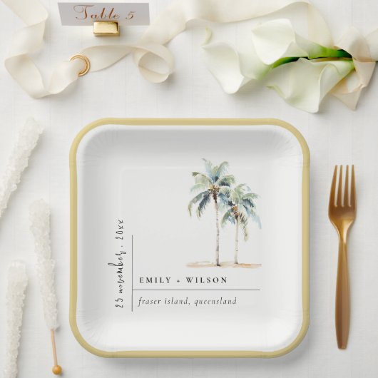 Minimal Palm Trees Waterverf Tropical Wedding Papieren Bordje (Huwelijk)