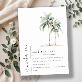 Minimal Palm Trees Waterverf Tropical Wedding Save The Date