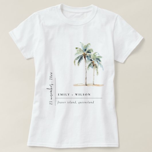 Minimal Palm Trees Waterverf Tropical Wedding T-shirt (Design voorkant)