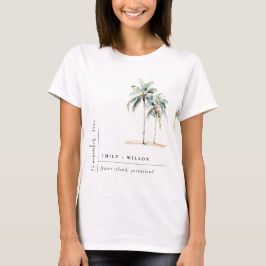 Minimal Palm Trees Waterverf Tropical Wedding T-shirt (Voorkant)