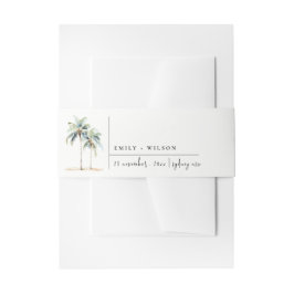 Minimal Palm Trees Waterverf Tropical Wedding Uitnodigingen Wikkel