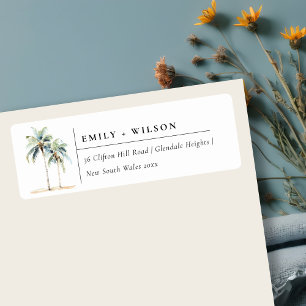 Minimal Palm Trees Waterverf Tropisch Adres Etiket