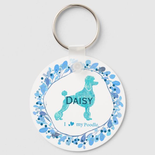 Minimal Pastel Blue Poodle | Custom Name & Photo Sleutelhanger (Voorkant)