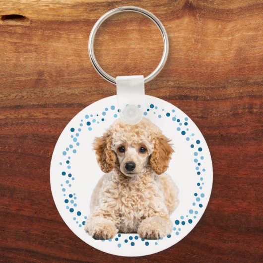 Minimal Pastel Blue Poodle | Custom Name & Photo Sleutelhanger (Achterkant)