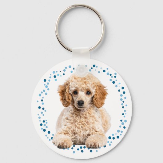 Minimal Pastel Blue Poodle | Custom Name & Photo Sleutelhanger (Achterkant)