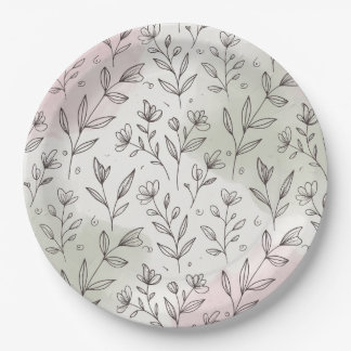 Minimal Pastel Boho Botanical Paper Plate Papieren Bordje