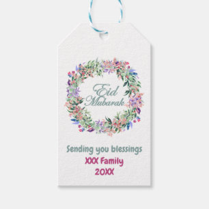 Minimal Pastel Floral Eid Mubarak gepersonaliseerd Cadeaulabel
