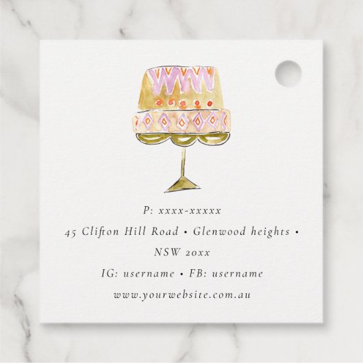 Minimal Pastel Kleurrijke Waterverf Cake Bakkerij Bedankjes Labels (Achterkant)