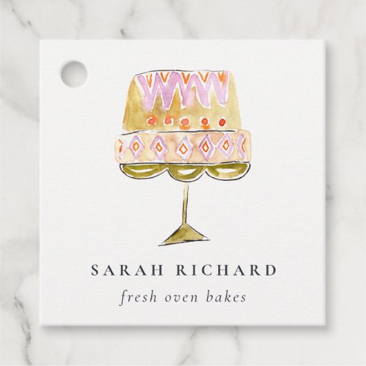 Minimal Pastel Kleurrijke Waterverf Cake Bakkerij Bedankjes Labels (Voorkant)