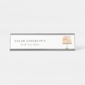 Minimal Pastel Kleurrijke Waterverf Cake Bakkerij Bureau Naambordje (Voorkant)