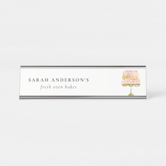Minimal Pastel Kleurrijke Waterverf Cake Bakkerij Bureau Naambordje (Voorkant)