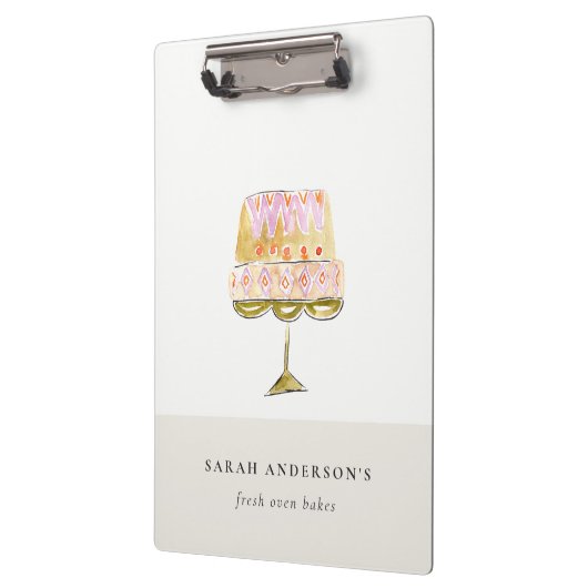 Minimal Pastel Kleurrijke Waterverf Cake Bakkerij Klembord (Links)