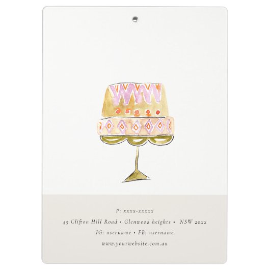 Minimal Pastel Kleurrijke Waterverf Cake Bakkerij Klembord (Achterkant)