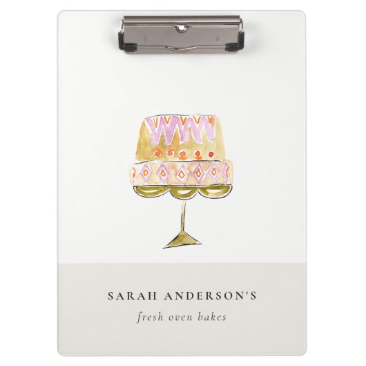 Minimal Pastel Kleurrijke Waterverf Cake Bakkerij Klembord (Voorkant)