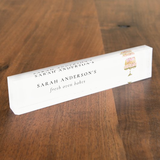 Minimal Pastel Kleurrijke Waterverf Cake Bakkerij Naambordje (Zijkant)