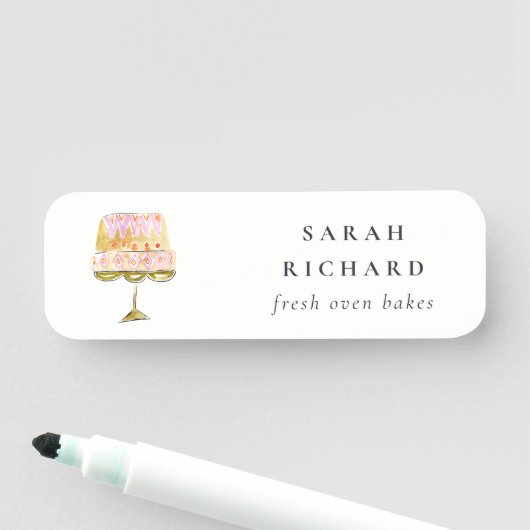 Minimal Pastel Kleurrijke Waterverf Cake Bakkerij Naamplaatje (In situ)