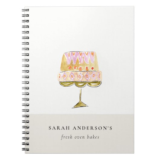 Minimal Pastel Kleurrijke Waterverf Cake Bakkerij Notitieboek (Voorkant)