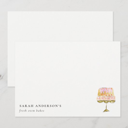 Minimal Pastel Kleurrijke Waterverf Cake Bakkerij Notitiekaartje (Voorkant / Achterkant)