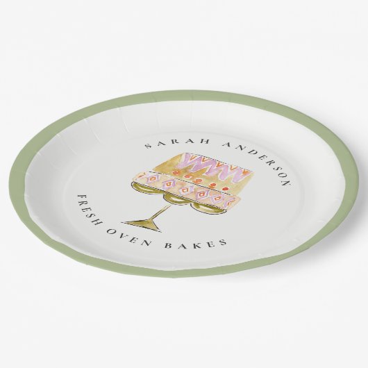 Minimal Pastel Kleurrijke Waterverf Cake Bakkerij Papieren Bordje (Gekanteld)
