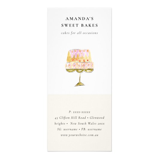 Minimal Pastel Kleurrijke Waterverf Cake Bakkerij Reclamekaart (Voorkant)