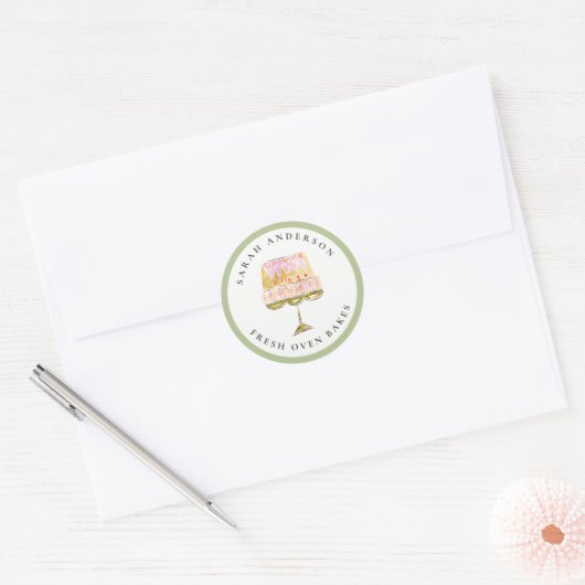 Minimal Pastel Kleurrijke Waterverf Cake Bakkerij Ronde Sticker (Envelop)