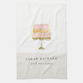 Minimal Pastel Kleurrijke Waterverf Cake Bakkerij Theedoek (Verticaal)