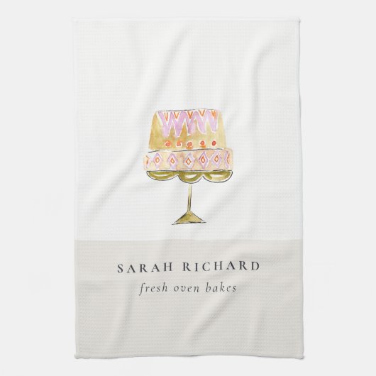 Minimal Pastel Kleurrijke Waterverf Cake Bakkerij Theedoek (Verticaal)
