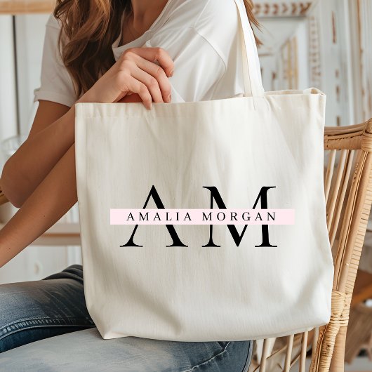 "Minimal Pastel Pink Initiaal & naam gepersonalise Tote Bag