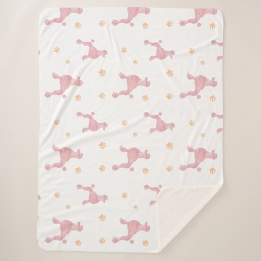 Minimal Pastel Pink Poodle Pattern Blanket Sherpa Deken (Voorkant)