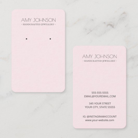 Minimal Pastel Roos Roze Oorbel display kaarten Visitekaartje (Voorkant / Achterkant)
