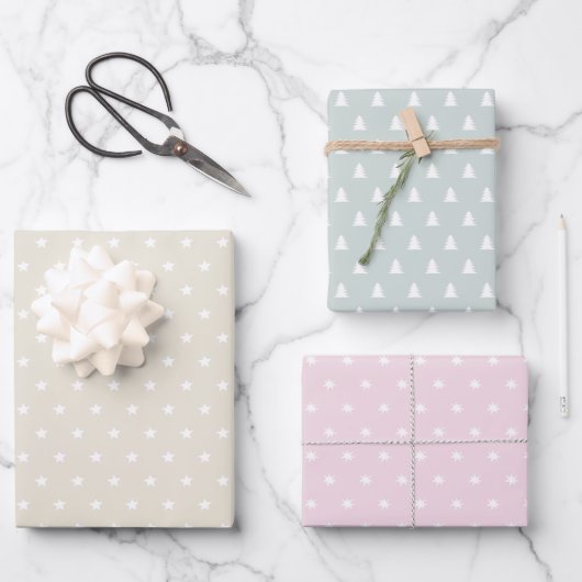 Minimal Pastel roze groen beige Scandi Kerstmis Inpakpapier Vel (Voorkant)