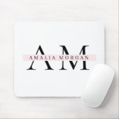 Minimal Pastel Roze Initiaal & Naam Gepersonalisee Muismat (Met muis)