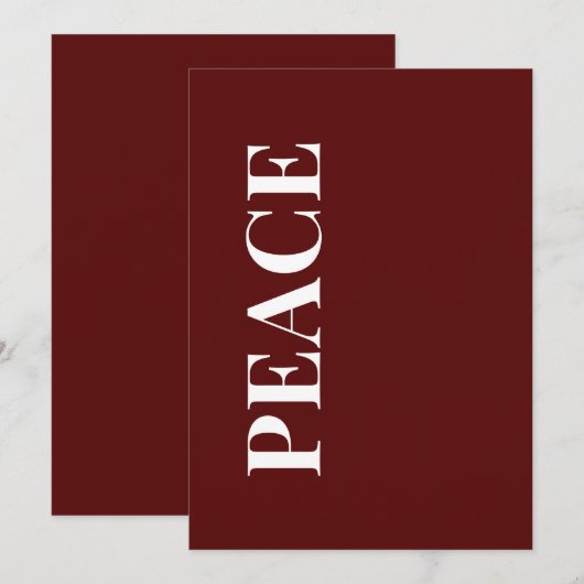 Minimal PEACE | Deep Red Holiday Greeting Card Feestdagenkaart (Voorkant / Achterkant)
