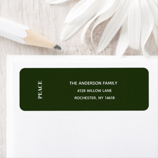 Minimal PEACE | Forest Green Holiday Address Label (Insitu)