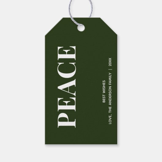 Minimal PEACE | Forest Green Holiday Cadeaulabel (Voorkant)