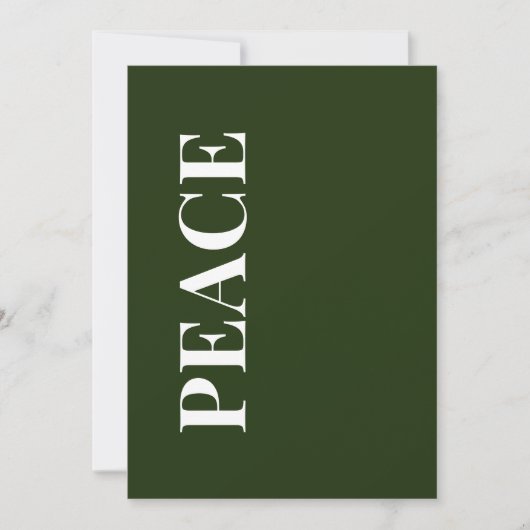 Minimal PEACE | Forest Green Holiday Greeting Card Feestdagenkaart (Voorkant)