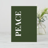 Minimal PEACE | Forest Green Holiday Greeting Card Feestdagenkaart (Staand voorkant)