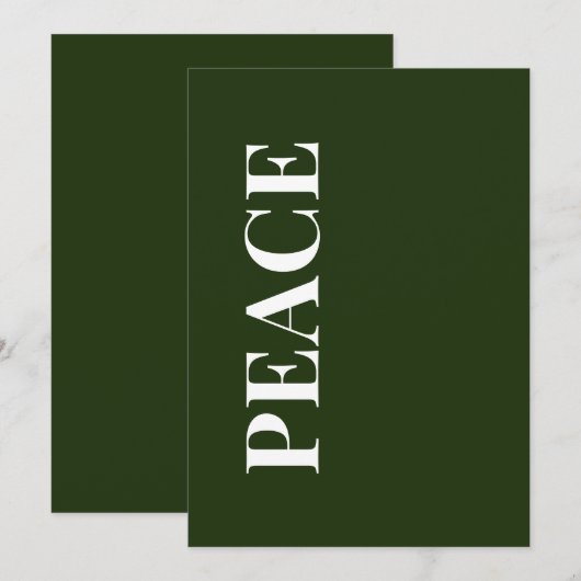 Minimal PEACE | Forest Green Holiday Greeting Card Feestdagenkaart (Voorkant / Achterkant)