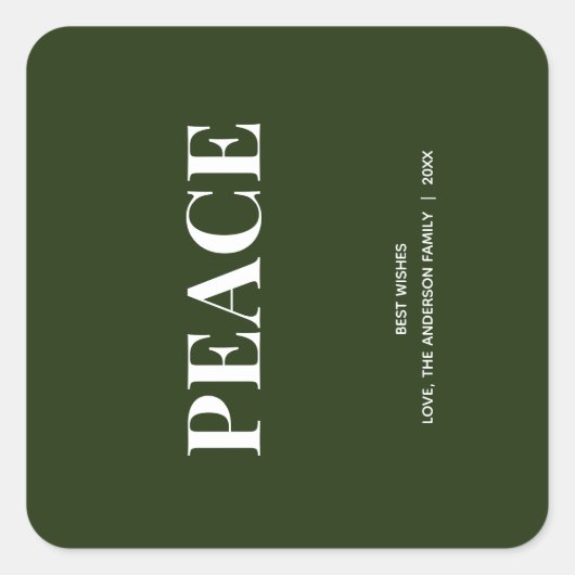 Minimal PEACE | Forest Green Holiday Vierkante Sticker (Voorkant)
