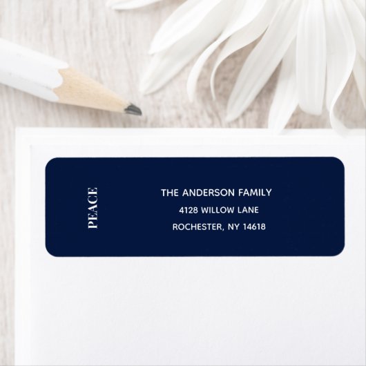 Minimal PEACE | Navy Blue Holiday Address Etiket (Insitu)
