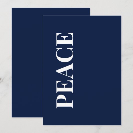 Minimal PEACE | Navy Blue Holiday Greeting Card Feestdagenkaart (Voorkant / Achterkant)