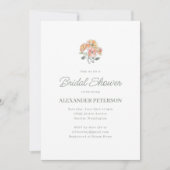 Minimal Peach Floral Bridal Shower Elegant Script Kaart (Voorkant)