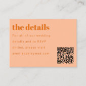 Minimal Peach Sinaasappel Retro Custom Wedding QR- Informatiekaartje (Voorkant)